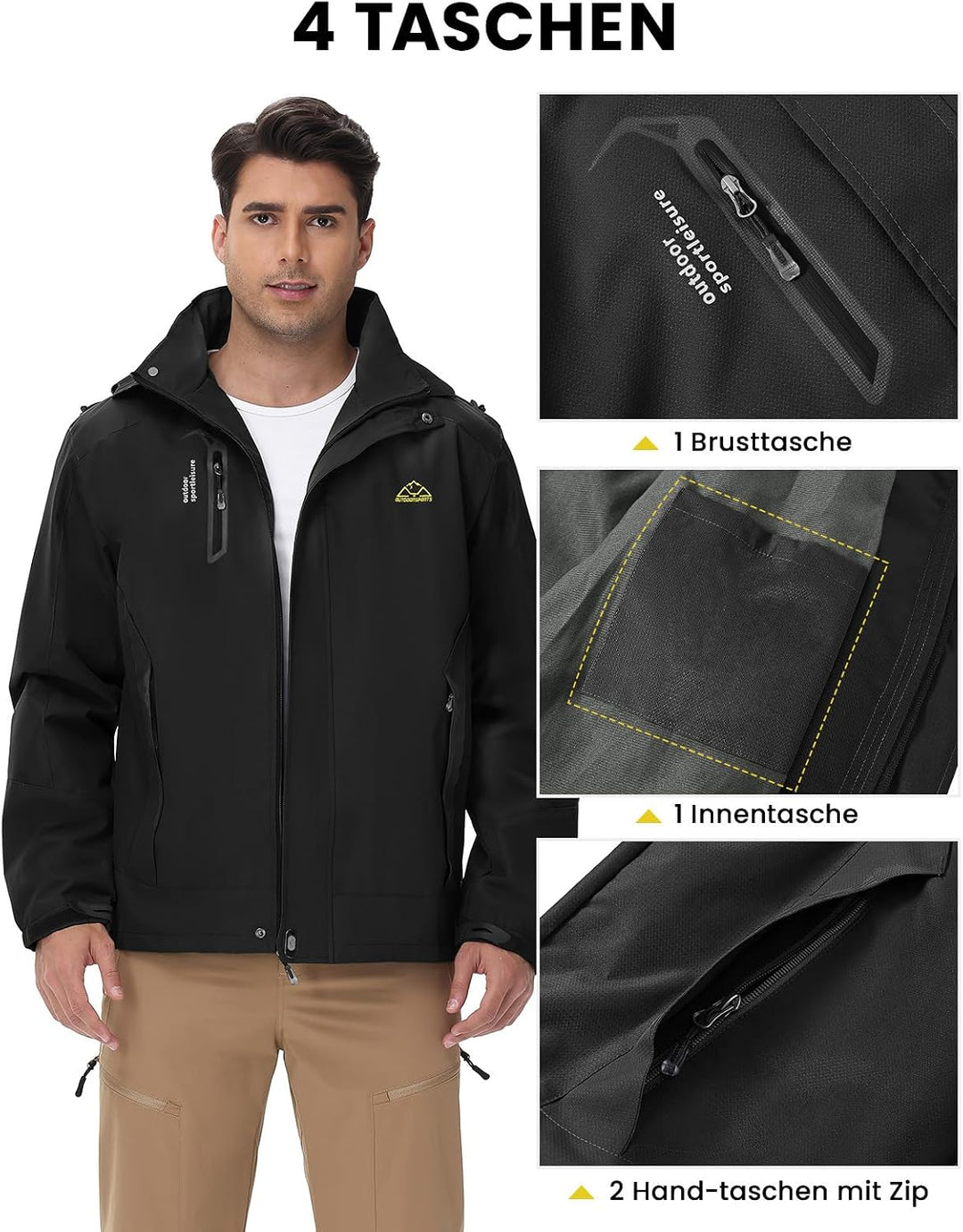 Herren Outdoor Wanderjacke Wasserabweisend Atmungsaktiv Winddichte Funktionsjacke Leicht Übergangsja