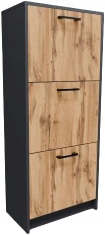 MATKAM Schuhschrank aus Holz 3S, in Schlichter Optik, B 50 x H 116 x T 28 cm, laminierte Möbelplatte