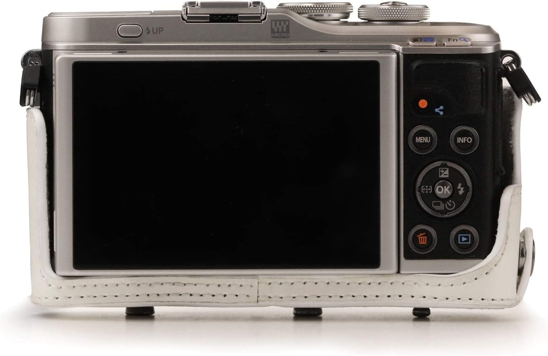 MegaGear MG1455 Olympus PEN E-PL9 (14-42mm) Ever Ready Leder Kamera-Case mit Trageriemen - Weiss, We