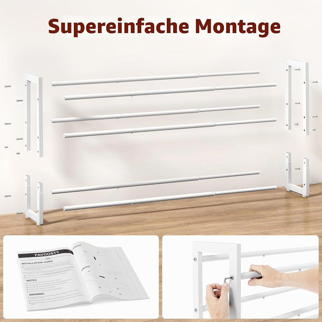 FAVOOSTY 3 Ebenen Schuhregal Metall Ausziehbares Weiss, Verstellbar Platzsparend, Shoes Rack, Robust