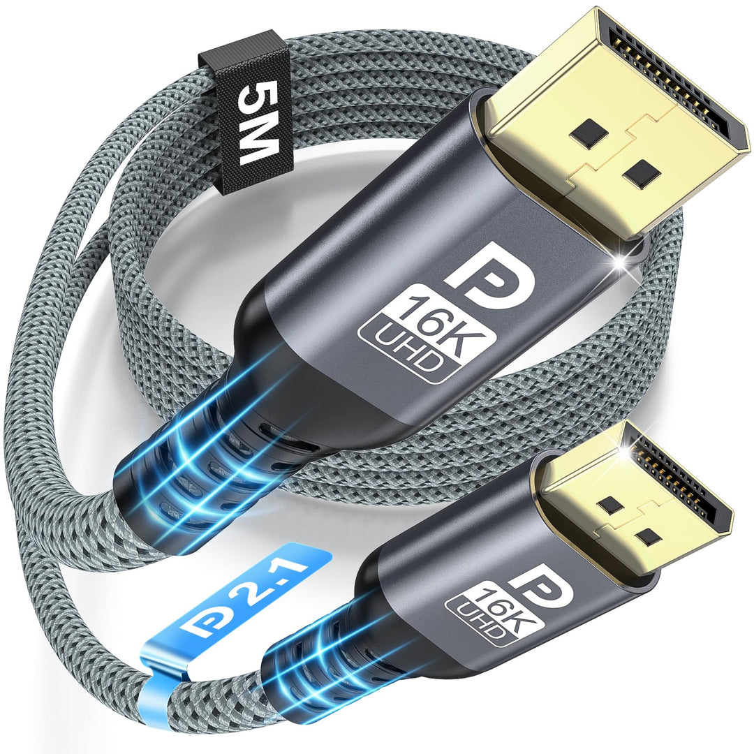 Displayport Kabel 2.1 16K, DP Kabel 5M für Gaming, 16K@60Hz/8K@120Hz/4K@240Hz/165Hz/144Hz, Unterstüt