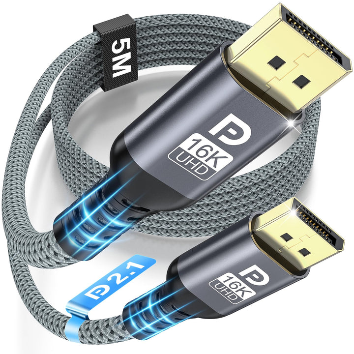 Displayport Kabel 2.1 16K, DP Kabel 5M für Gaming, 16K@60Hz/8K@120Hz/4K@240Hz/165Hz/144Hz, Unterstüt