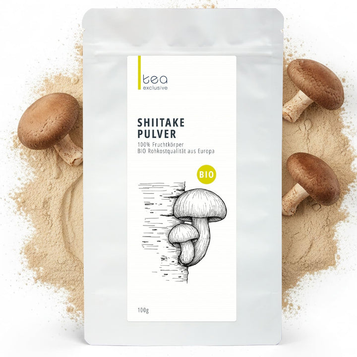 Bio Shiitake Pulver - 100% Fruchtkörper aus Europa – Vitalpilz Pilzpulver, fein gemahlen im Shellbro
