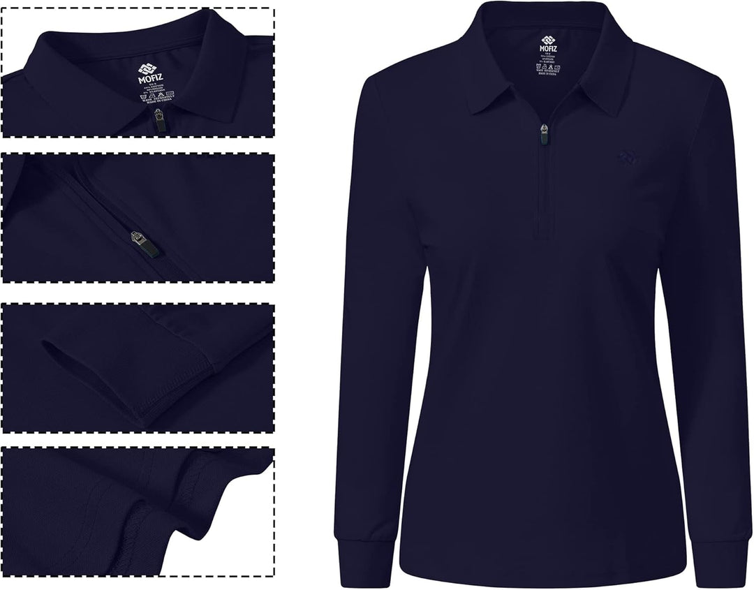 AjezMax Poloshirt Damen Golf Polohemd Langarm Baumwolle Sport Polo Wintershirts mit Reissverschluss