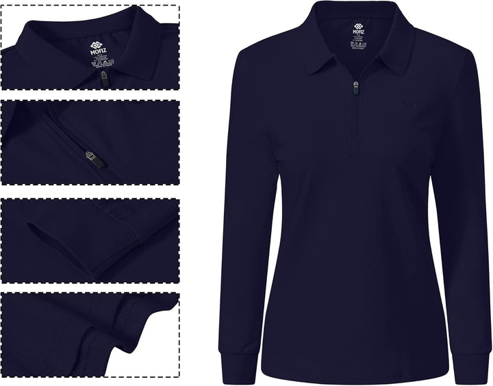 AjezMax Poloshirt Damen Golf Polohemd Langarm Baumwolle Sport Polo Wintershirts mit Reissverschluss