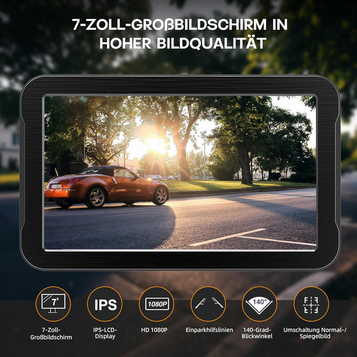 Rückfahrkamera mit 7-Zoll HD-Monitor, 1080P & Nachtsicht, 140° Weitwinkel, zum Nachrüsten geeignet |