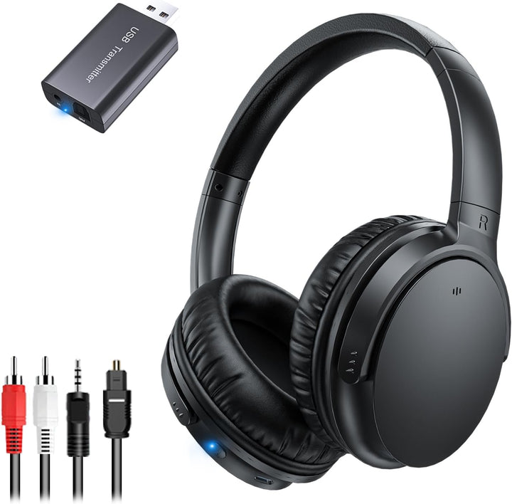 Kabellose TV-Kopfhörer für Senioren, AptX Low Latency, Ein-Knopf-Design Over-Ear TV Headset mit USB-