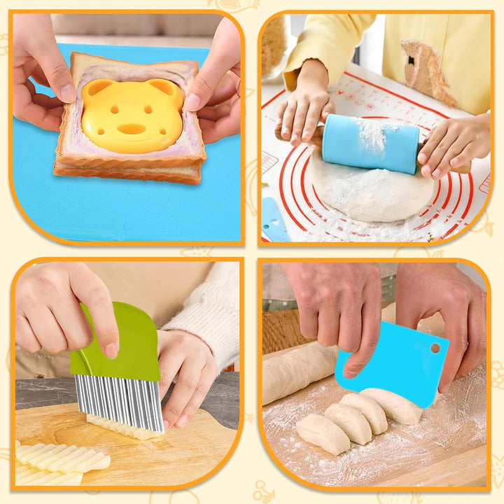 Kindermesser Set 32 Teile - Kinder Backset mit Messer und Schneidebrett, Montessori Spielzeug zum Au
