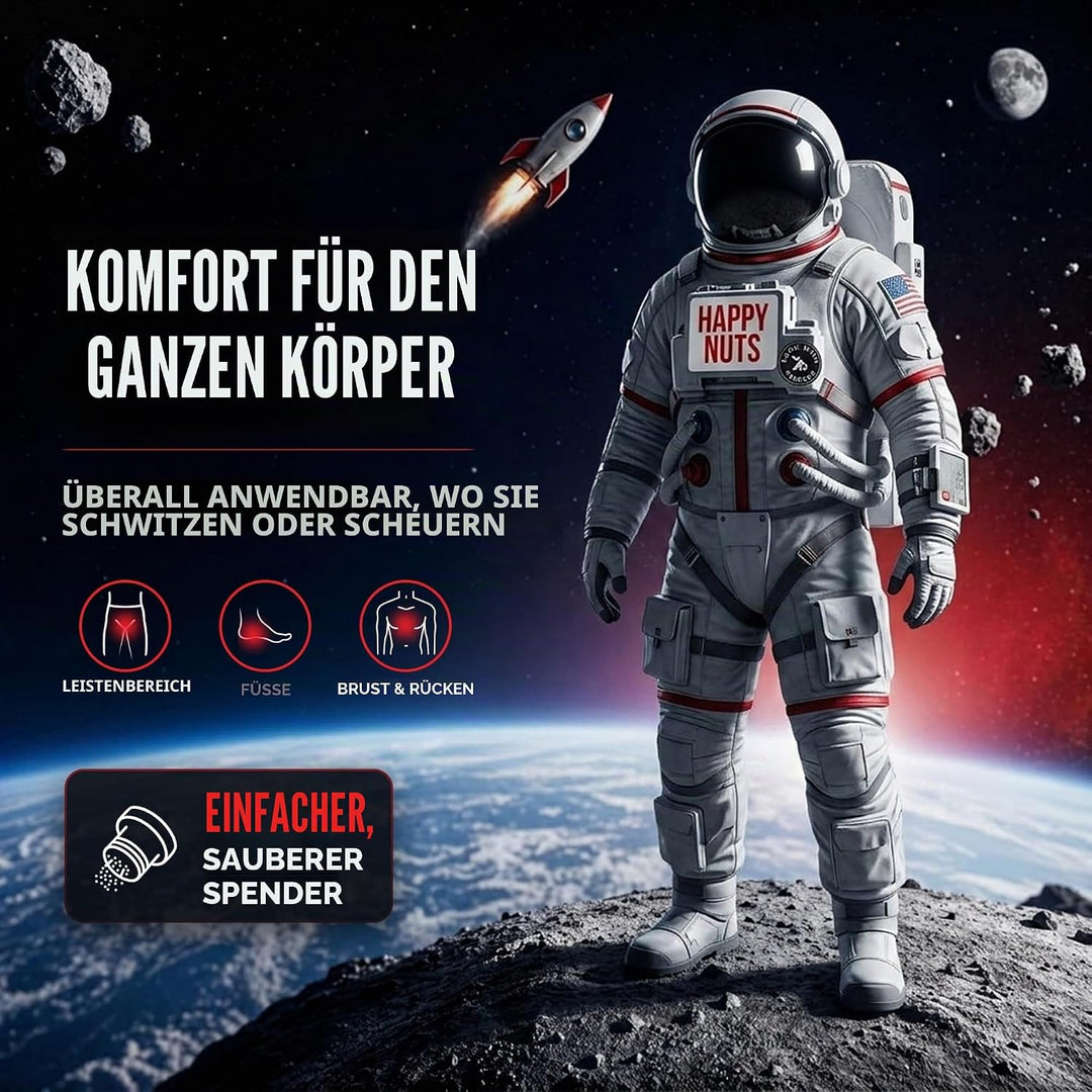 Happy Nuts Comfort Powder – Anti-Scheuern, Schweissabwehr und Geruchskontrolle für Leiste, Füsse und