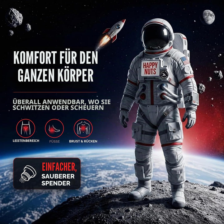 Happy Nuts Comfort Powder – Anti-Scheuern, Schweissabwehr und Geruchskontrolle für Leiste, Füsse und