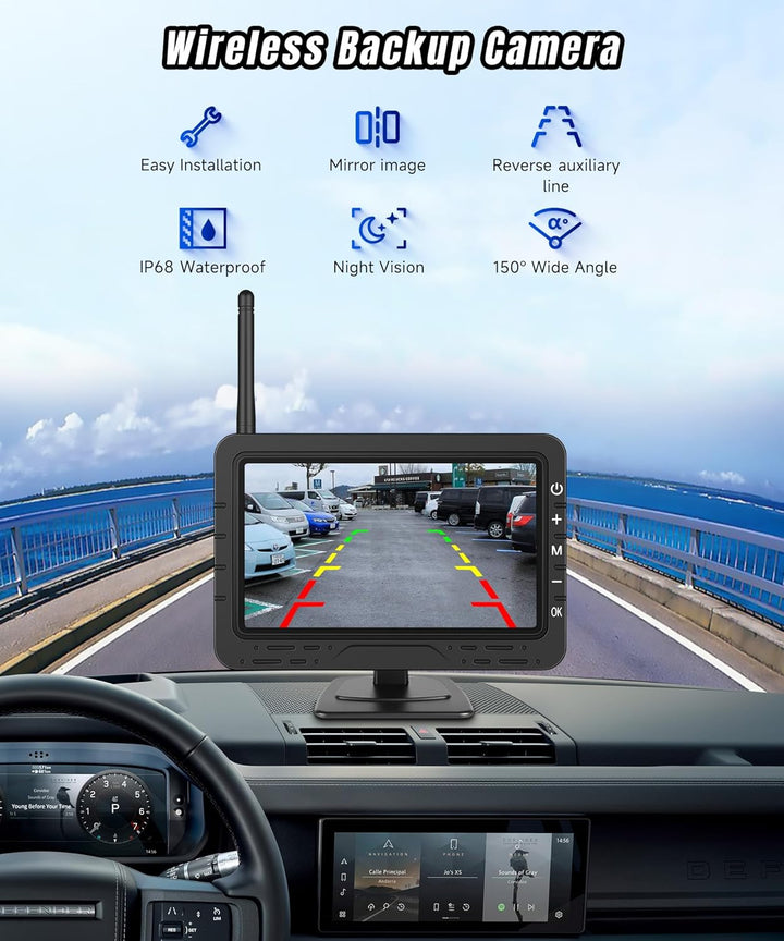 Rückfahrkamera Kabellos mit 4.3-Zoll-HD-IPS-Bildschirm, IP68 Nachtsicht Digital Rückfahrkamera Funk
