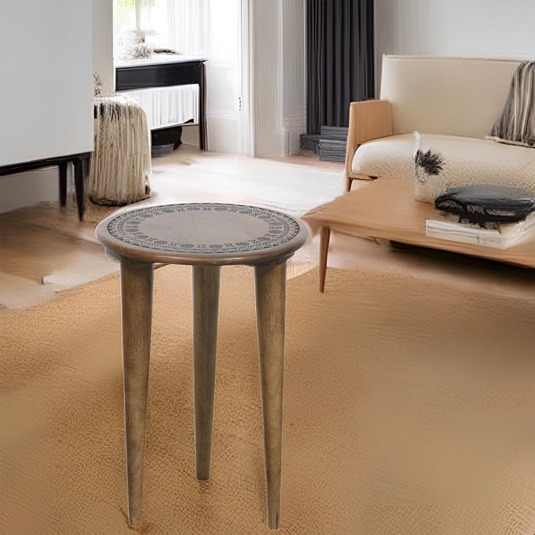 MARRAKESCH Beistelltisch Nachttisch aus Holz | Tisch Hocker Astus rund als Orientalische Dekoration