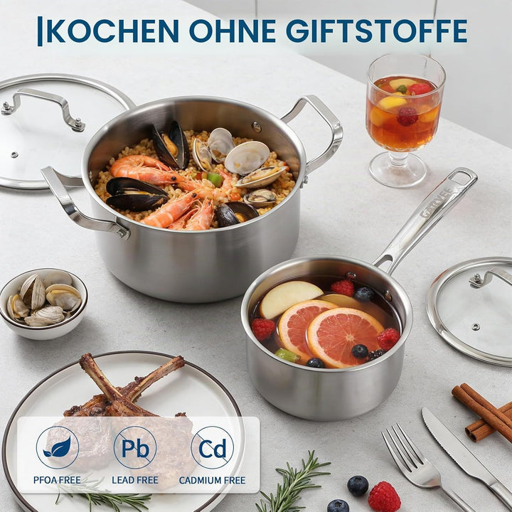 Garvee Tri-Ply Edelstahl Topfset 10-teilig, Induktions Kochgeschirr Set mit Gleichmässiger Wärmevert