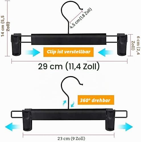 20 Stück Kleiderbügel mit starken Antirutsch verstellbaren Clips Haken, Platzsparende Hosenbügel für
