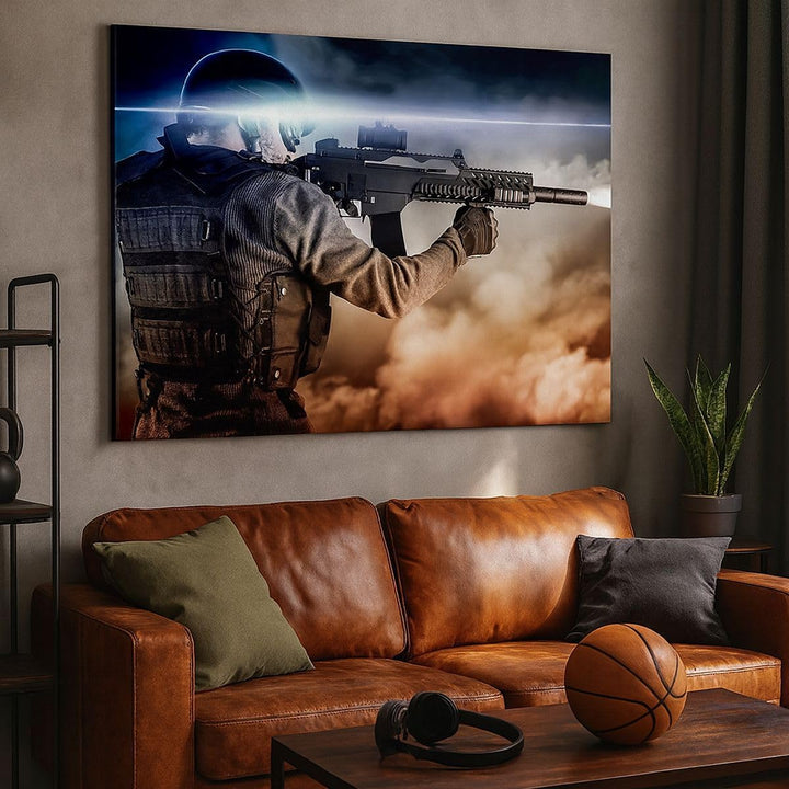 Bilder auf Leinwand 100x70cm Leinwandbild Armee Soldat Shooter kugelsichere Weste Gross Wanddeko Bil