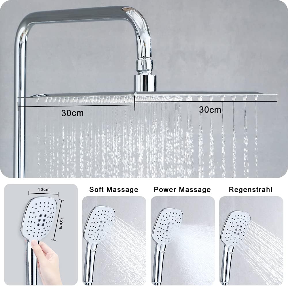 JOHO VC-3030-ABLAGE CP Duschset Regendusche, Chrom &amp; EISL CLAUDIO, Mischbatterie mit Thermostat, The