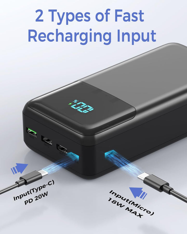 Power Bank 60000 mAh Grosse kapazitäten, USB C 22.5W Schnellladung | 4 Ausgängen und 2 Eingängen Ext
