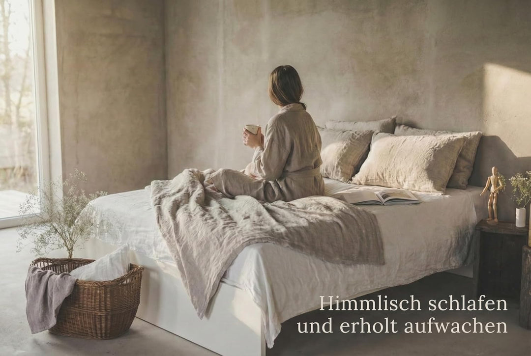 Ger3as Leinen Bettwäsche Set 100% Natur Leinen Stonewashed (Natürliche Farbe, 135 x 200 cm, 40 x 80
