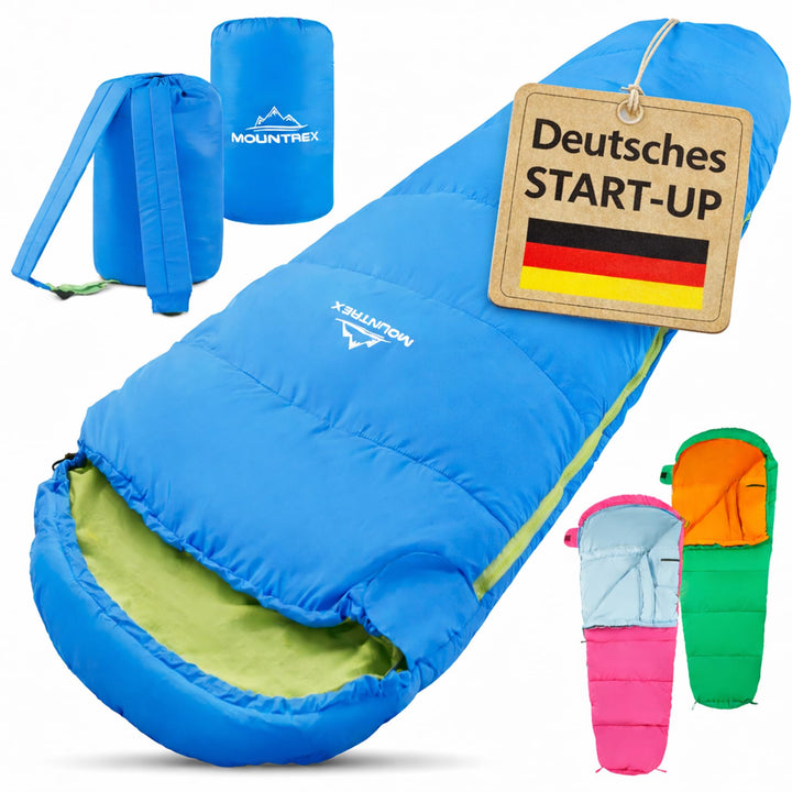 MOUNTREX® Kinderschlafsack - Tragbar wie ein Rucksack - Schlafsack für Kinder (175 x 70 x 45 cm) - O