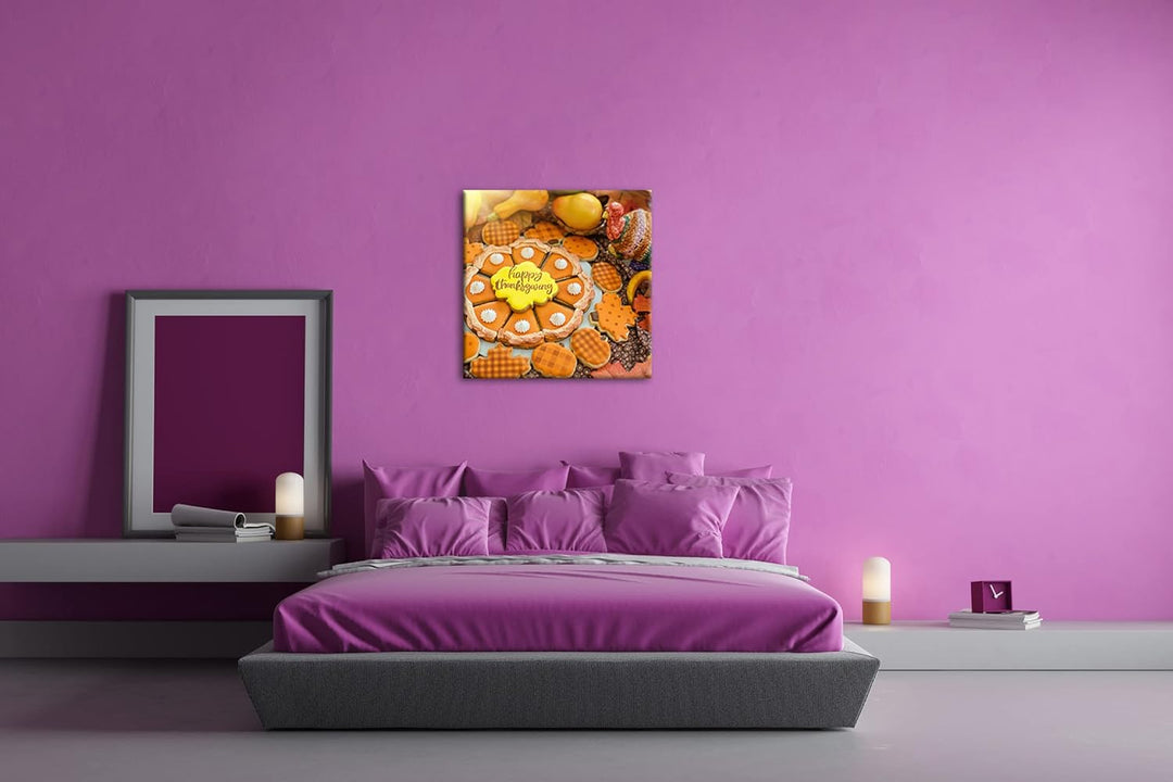 Erntedankfest Kürbis Kekse Format: 70x70 als Leinwandbild, Motiv fertig gerahmt auf Echtholzrahmen,
