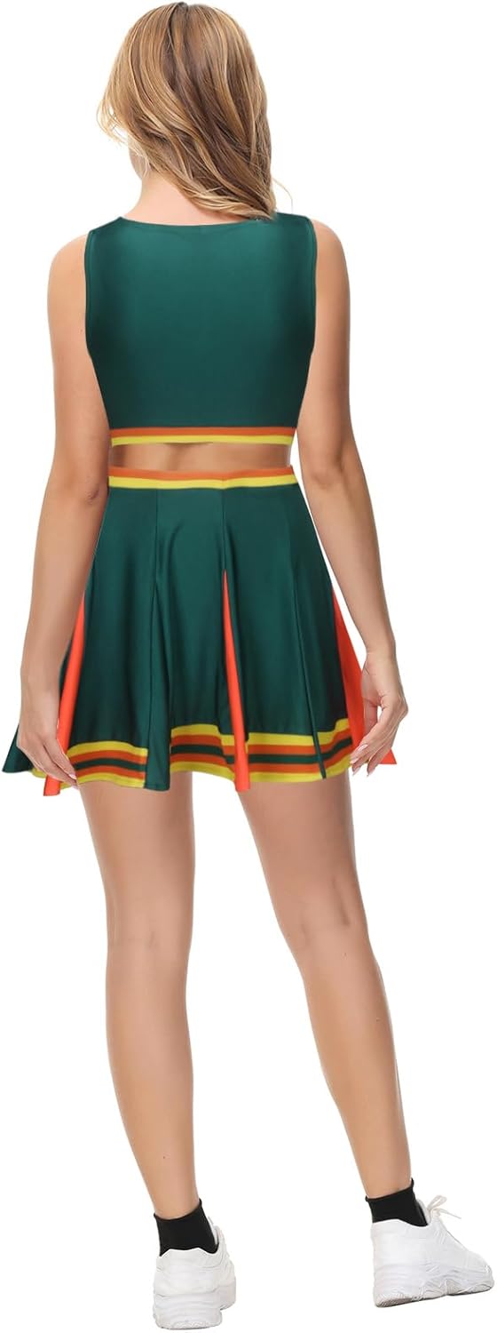 Cheerleader Uniform Grün Oberteil Minirock Cheerleading Kostüm Cheer Captain Film Cosplay Outfit für