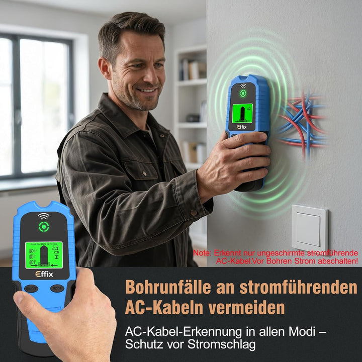 Effix Leitungssuchgerät Wandscanner - Multifunktionaler Wanddetektor Bolzenfinder mit Smartem Sensor