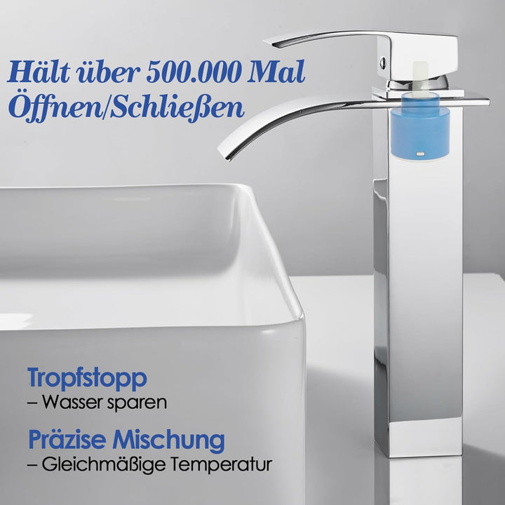Hoch Wasserhahn Bad, Wasserfall Einhebel Waschtischarmatur, Mischbatterie Waschbecken Kaltes und Hei