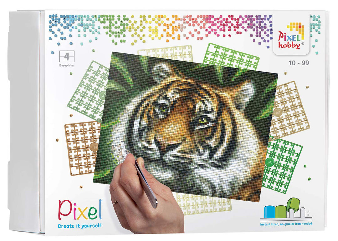 Pracht Creatives Hobby Pixel P090028 Mosaik Geschenkverpackung Tiger, Pixelbild ca. 25,4 x 20,3 cm,