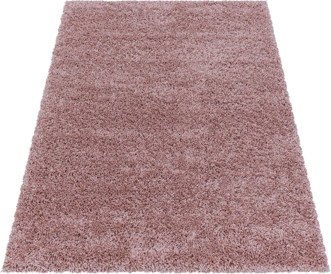HomebyHome Shaggy Teppich Wohnzimmer Flauschiger Teppich Läufer Flur 80x250 cm Rosa Einfarbig - Hoch