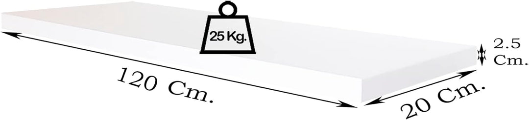 Henor Wandregal FSC® Holzwandregal 120 x 20 x 2.5 cm. Laden Sie 25 kg. Weiss 120 Weiss, P-20 Cm., 12