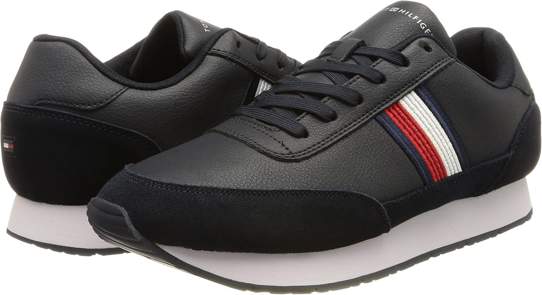 Tommy Hilfiger Herren Signature Ledersneaker Runner-Sneaker, Desert Sky