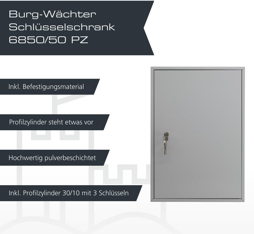 BURG-WÄCHTER 6850/50 PZ Schlüsselschrank, Grau, 50, 50