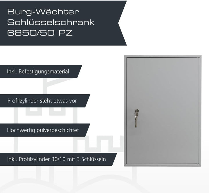 BURG-WÄCHTER 6850/50 PZ Schlüsselschrank, Grau, 50, 50