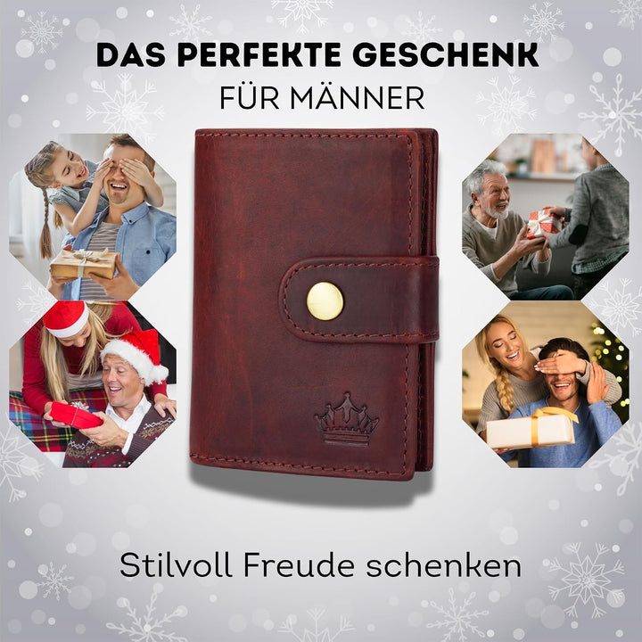 Slim Wallet Geldbeutel mit Münzfach und RFID-Schutz Rindleder Börse für Herren Mini Geldbörse NEU (B