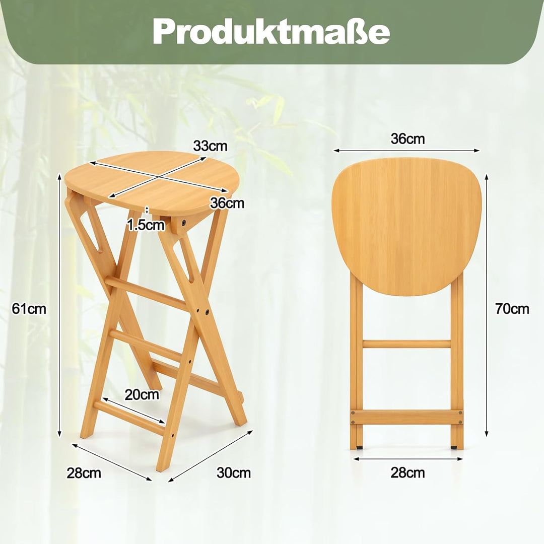 COSTWAY 2er Set Barhocker Klappbar, Barstuhl Bambus mit Fussstütze, Küchenstuhl Sitzhöhe 61 cm, Tres