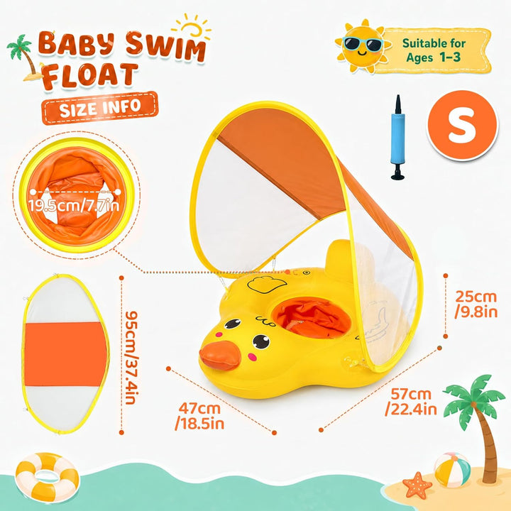 Baby Schwimmring mit Sonnendach, Schwimmring Baby ab 3 Monate, Aufblasbarer Baby Swim Float mit Sich