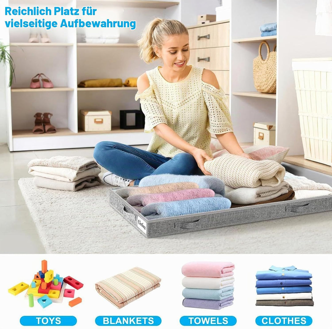 2 StüCk Unterbett Aufbewahrungsbox,Unterbettkommode Und Klarem Deckel,Aufbewahrungstaschen,Faltbarer