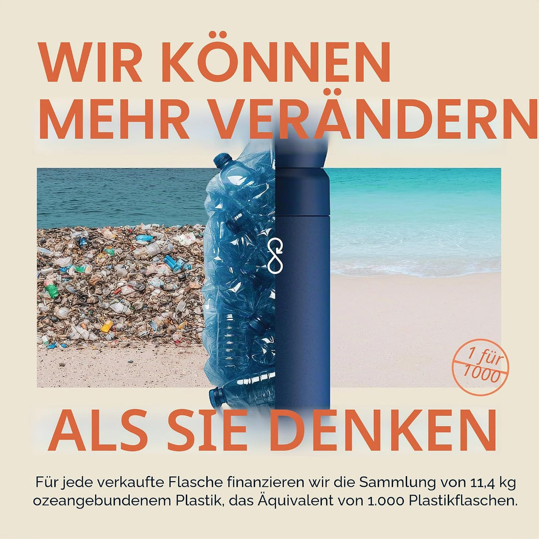 Ocean Bottle Brühflasche aus recyceltem Edelstahl, umweltfreundlich und wiederverwendbar, Ozeanblau,