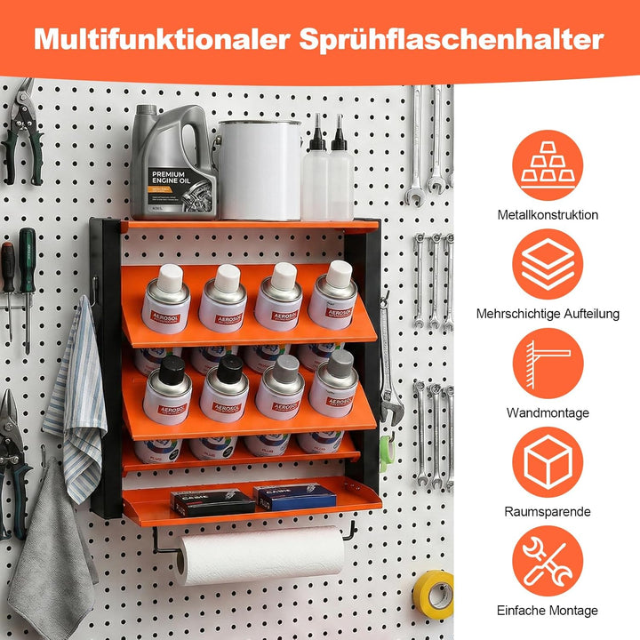Dosenhalter, Sprühflaschenregal, Sprühdosenhalter mit 2 Etagen, Wandregal Dosenhalter für Farbflasch