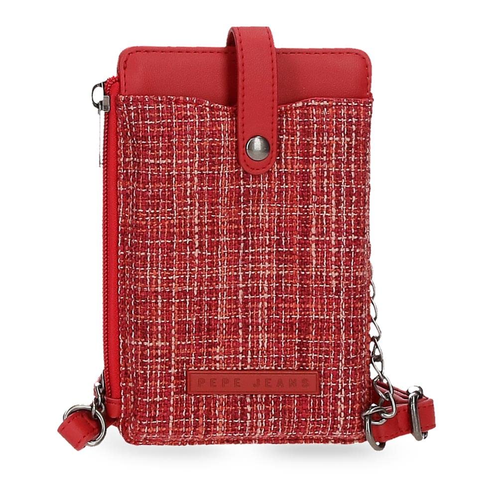 Pepe Jeans Oana Rot Mobile Umhängetasche 9,5x16,5 cm Polyester mit Kunstlederdetails, Umhängeta