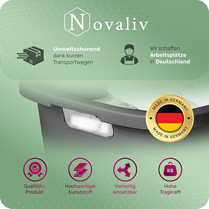 Novaliv Wäschekorb mit 4 Griffen 40L Anthrazit, Wäschebox Set Wäscheeimer Wäschebehälter für Bad Wäs