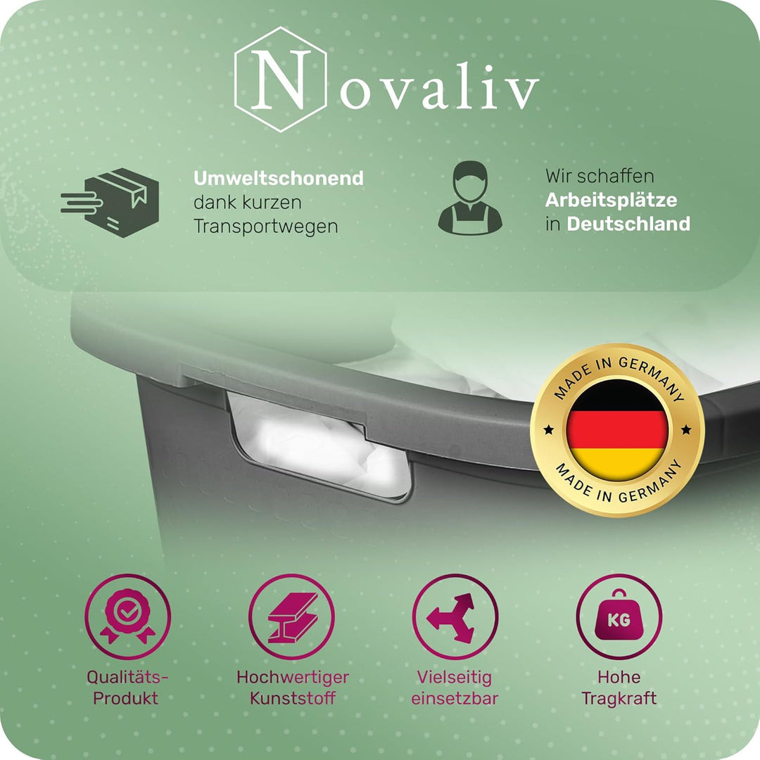 Novaliv Wäschekorb mit 4 Griffen 40L Anthrazit, Wäschebox Set Wäscheeimer Wäschebehälter für Bad Wäs