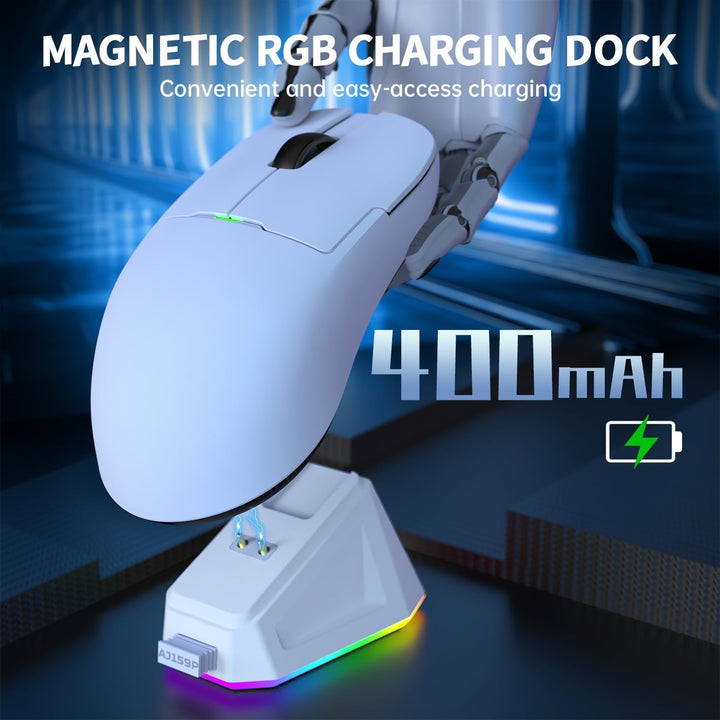 AJAZZ AJ159P Superlight Kabellose Gaming-Maus mit Magnetischer Ladestation, Ultraleicht 56g, Pixart