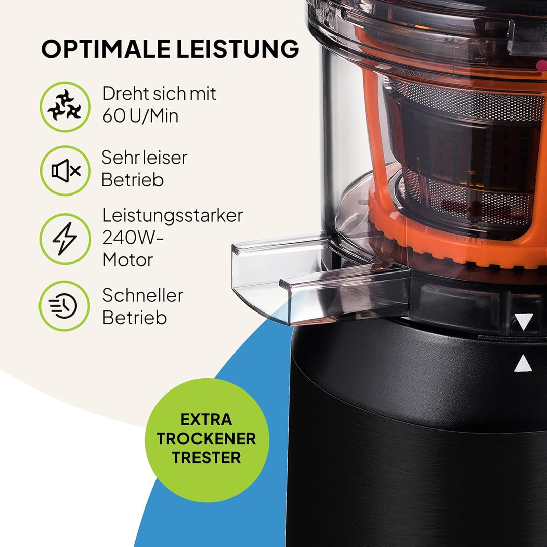 Fridja Leistungsstarker Mastixierpresse für ganze Früchte und Gemüse, Sorbet, Eiscreme, 75-mm-Futter