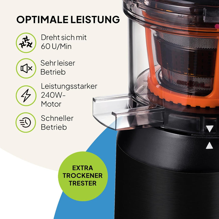 Fridja Leistungsstarker Mastixierpresse für ganze Früchte und Gemüse, Sorbet, Eiscreme, 75-mm-Futter