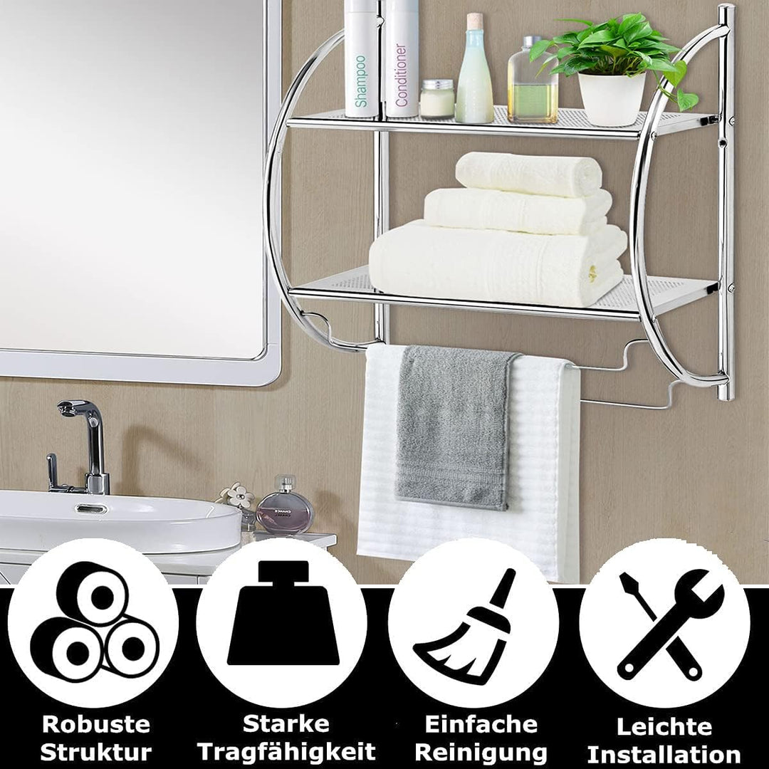 RELAX4LIFE Badregal Rostfrei, platzsparendes Duschregal mit 2 Ebenen & 2 Handtuchhalter, Handtuchstä