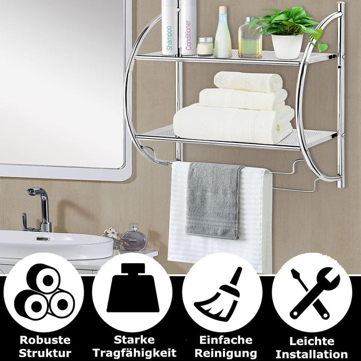 RELAX4LIFE Badregal Rostfrei, platzsparendes Duschregal mit 2 Ebenen & 2 Handtuchhalter, Handtuchstä