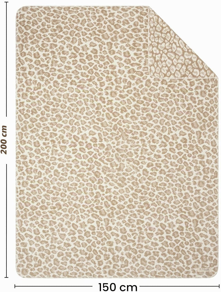 s.Oliver Leo Decke 150x200 cm - Baumwollmix, Made in Germany, warm &amp; waschbar, Kuscheldecke Leoparde