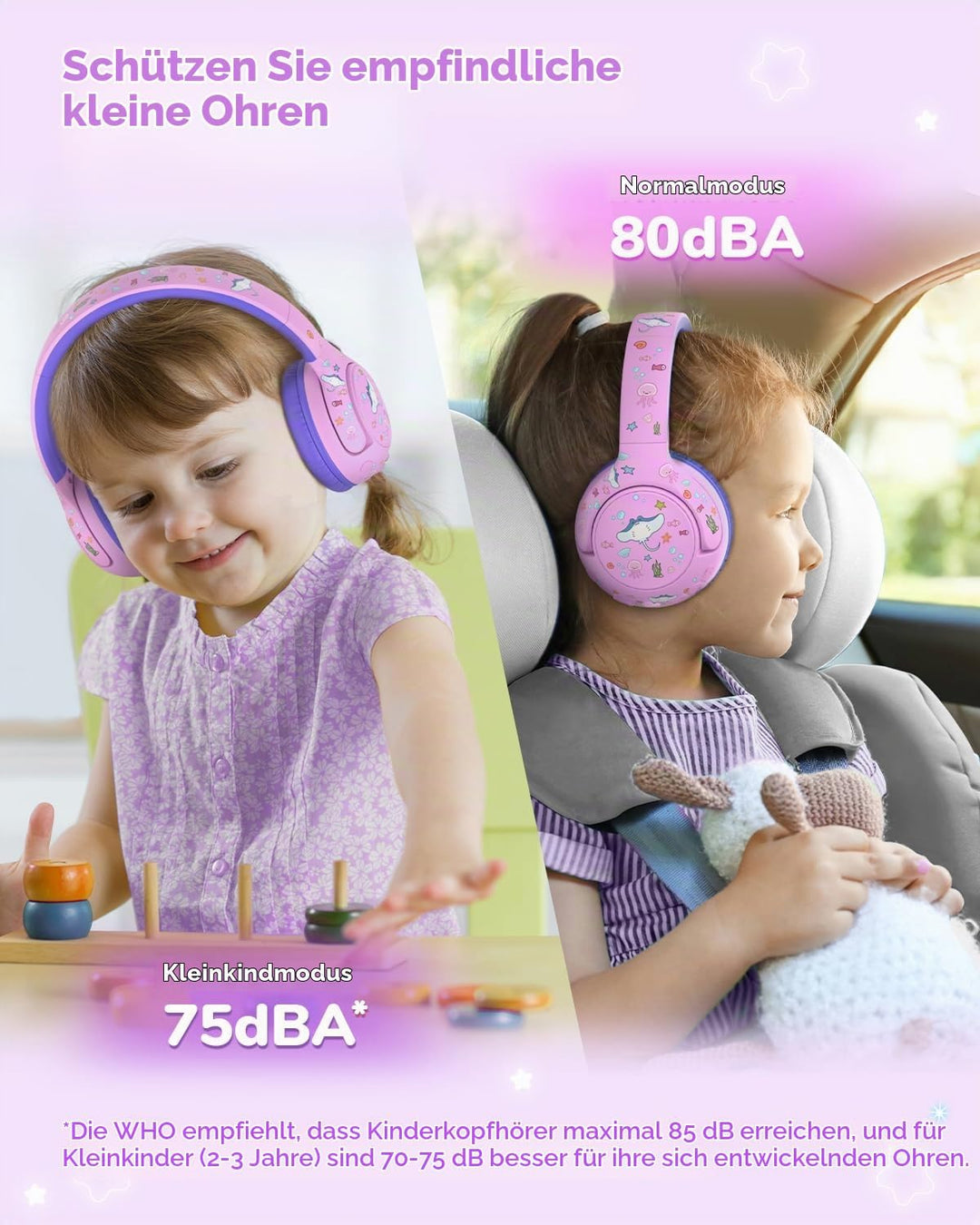iClever Bluetooth Kopfhörer Kinder, 2+ Jahre alt CPC-Zertifiziert, 75/80dBA Sichere Begrenzte Lautst