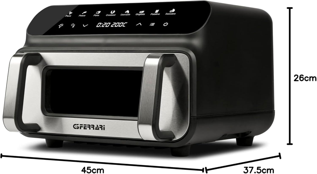 G3 Ferrari G10181 Heissluftfritteuse & BBQ-Grill “Friggisano BBQ”, 2000 W, 10 L XXL, 8 Programme, Mu